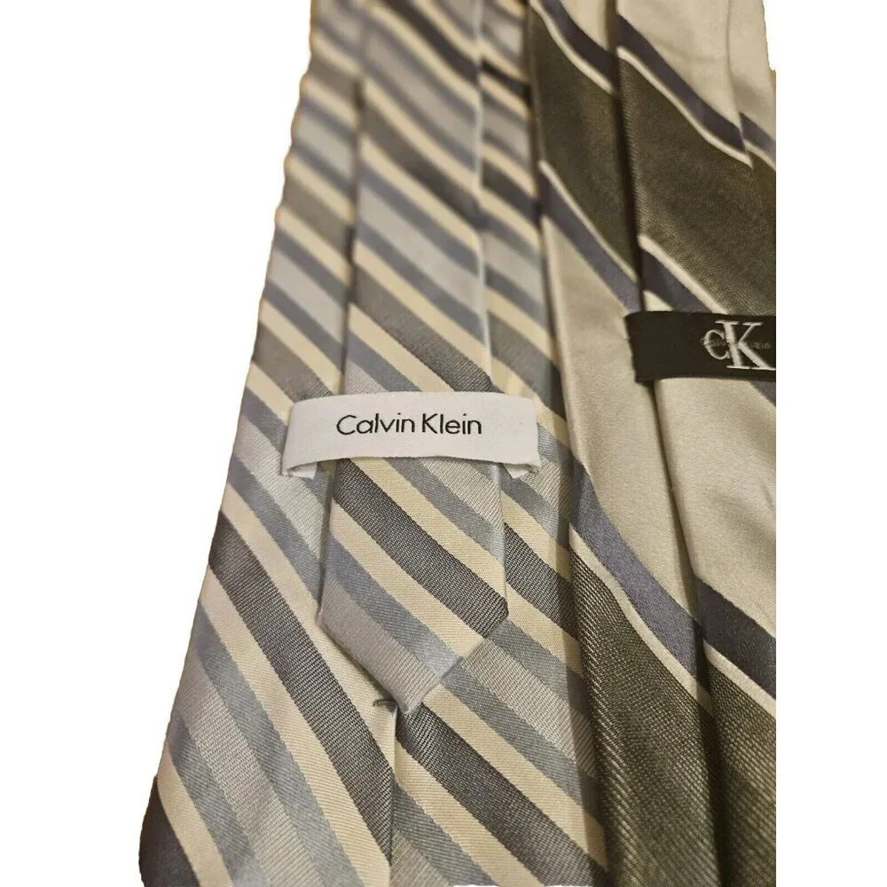 CALVIN KLEIN Set Of Two Mens Striped 100% Silk Ties Great Condition Ships Fast